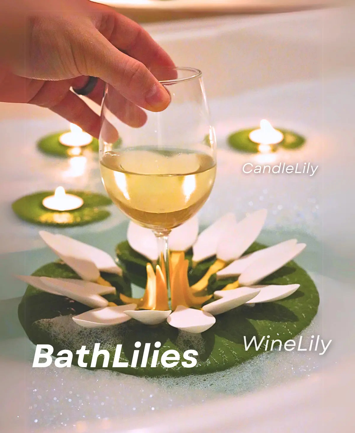 Floating Lilypad Wine Glass and Candle Holder for Bathtub