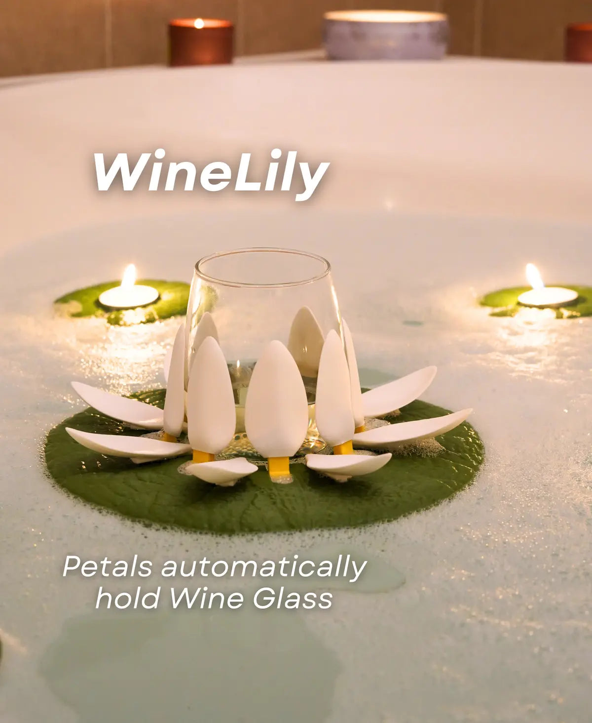 Floating Lilypad Wine Glass and Candle Holder for Bathtub