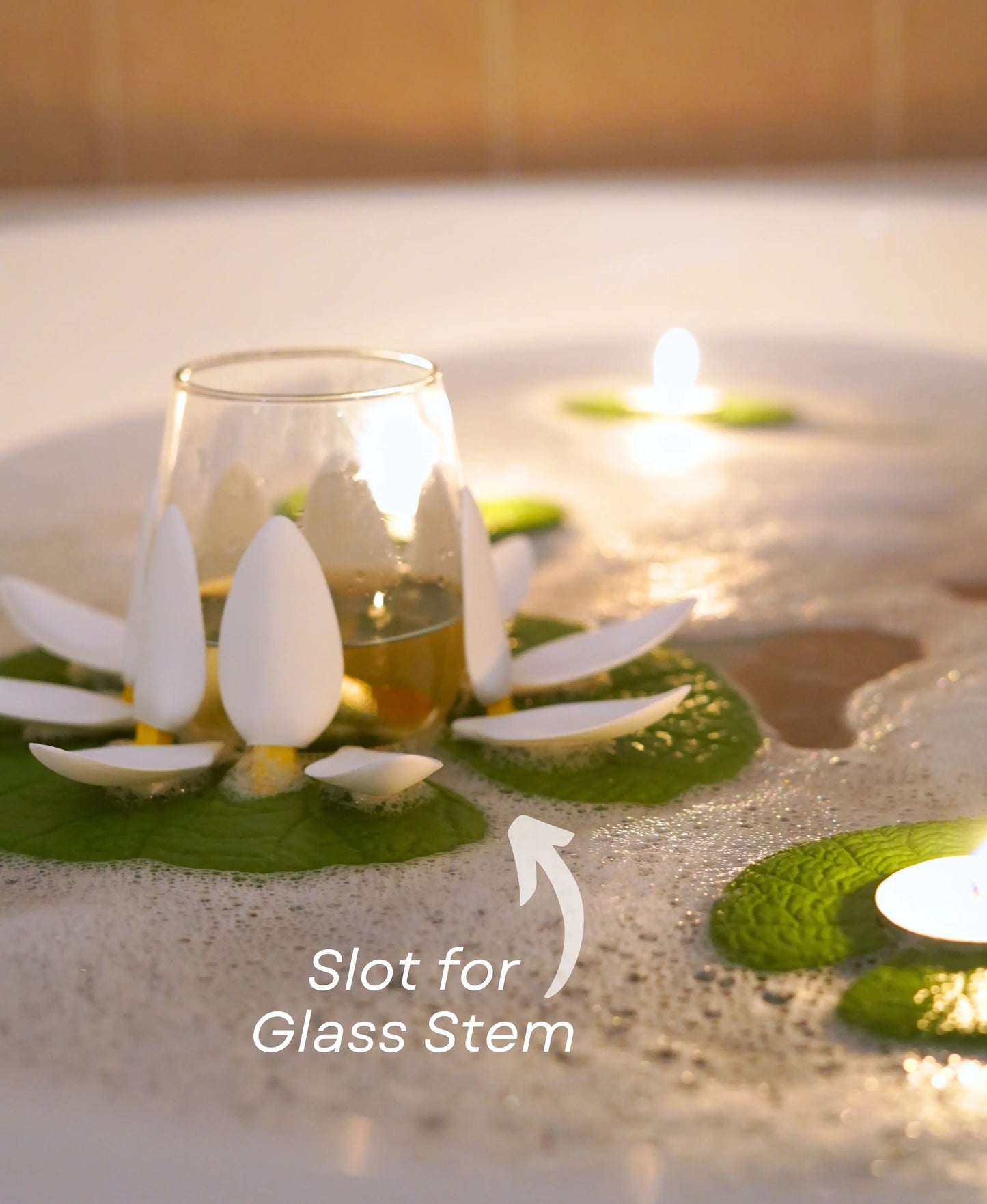 Floating Lilypad Wine Glass and Candle Holder for Bathtub