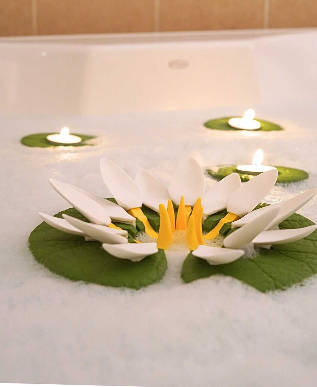 Floating Lilypad Wine Glass and Candle Holder for Bathtub